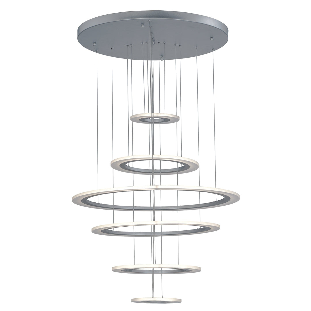 Saturn II 6-Light LED Pendant by ET2 Lighting in Matte Silver, front view