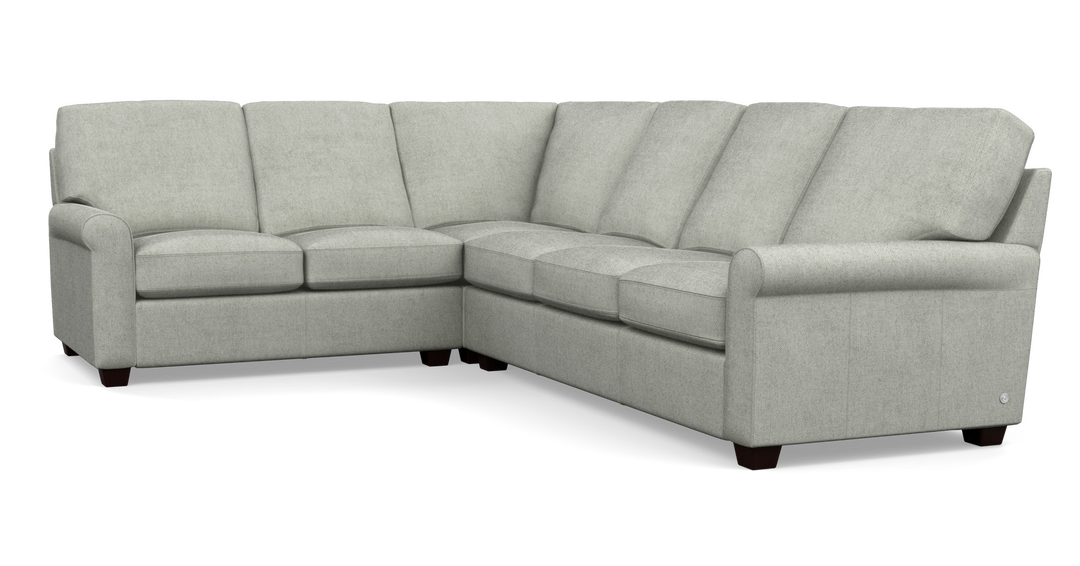 Savoy two-piece corner-return sectional; left return when facing the longer three-seat run.