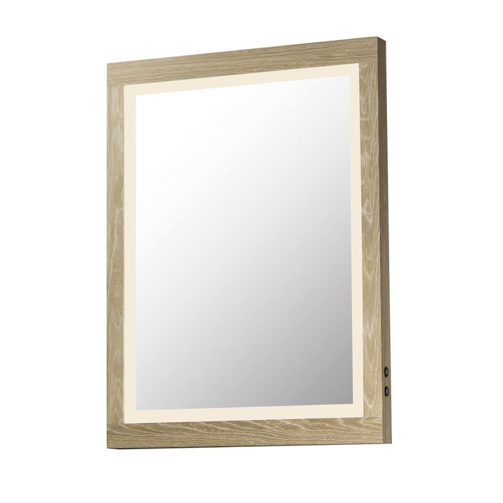 Sawyer 24" x 32" Oak Framed LED Mirror by ET2 Lighting in Oak, front view