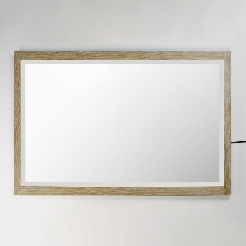 Sawyer 48" x 32" Oak Framed LED Mirror by ET2 Lighting, styled view 1