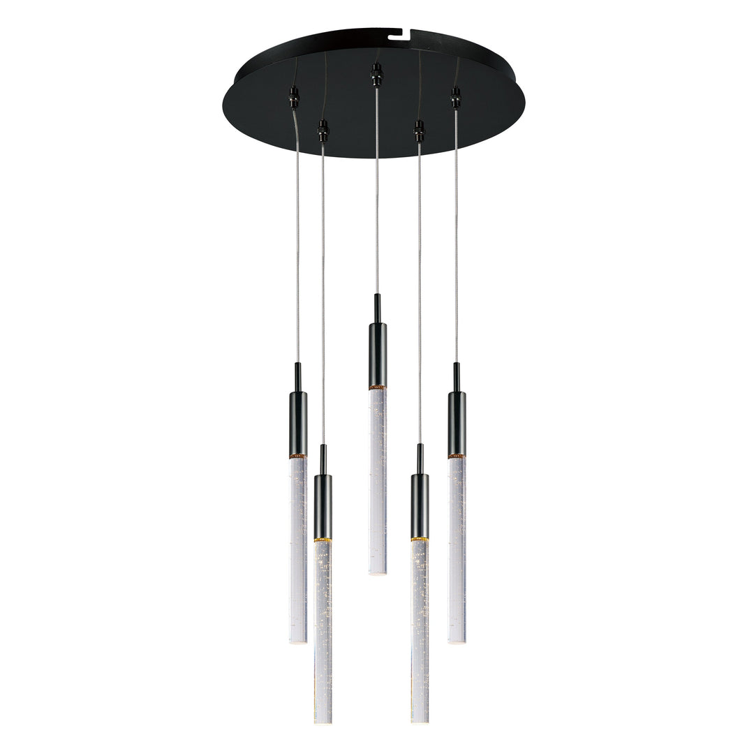 Scepter 5-Light LED Pendant by ET2 Lighting in Black Chrome, front view