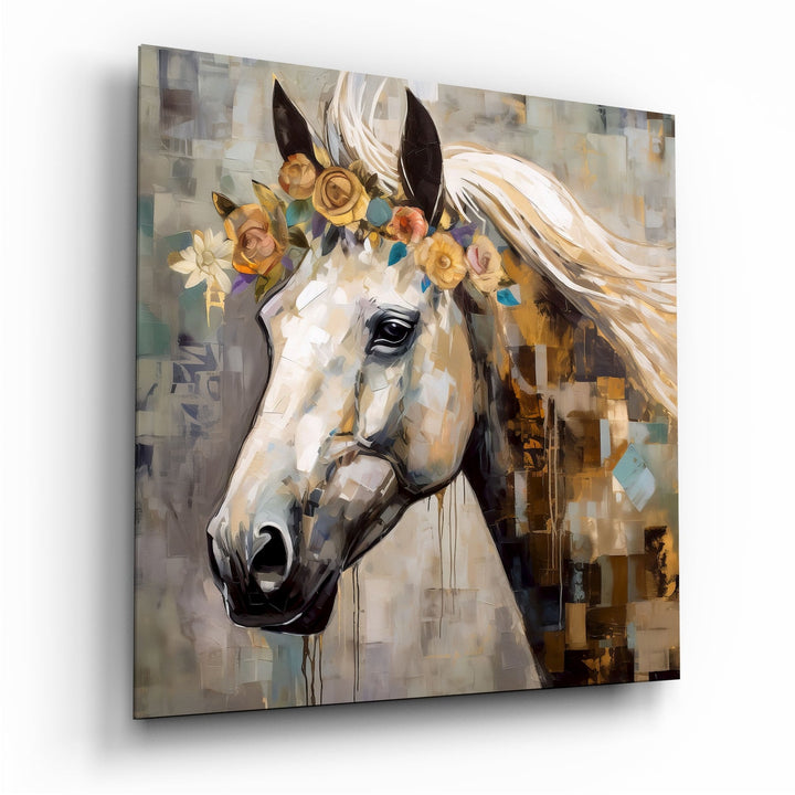 Flower And Horse Glass Wall Art.