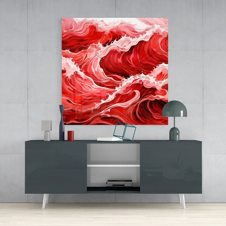 Red Waves Glass Wall Art|| Designer&