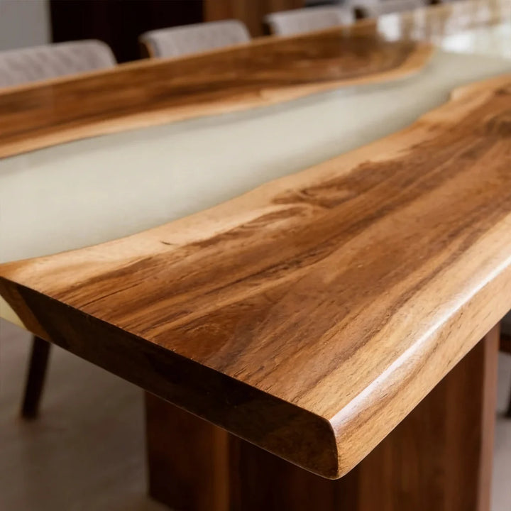 Walnut Cream Epoxy Live Edge Dining Table by Thomas Dawn