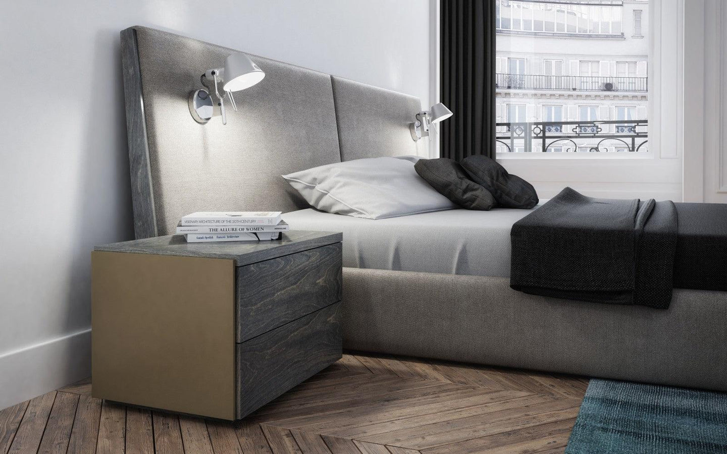 SERENO UPHOLSTERED BED LONG HEABOARD WITH LIGHTS Beds Huppe