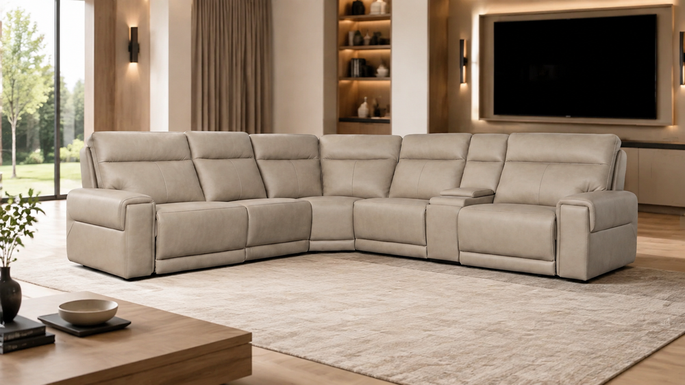 SHIFT Light Stone leather sectional in a modern home