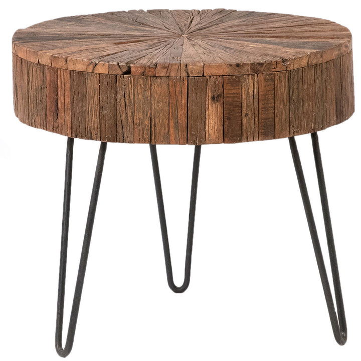 Gideon Reclaimed Acacia Side Table, three-quarter studio view