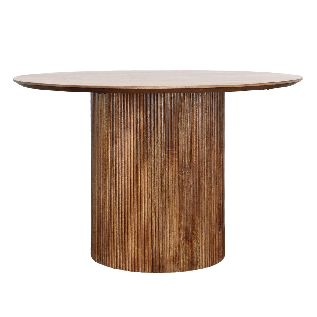 August Mango Wood Dining Table, three-quarter studio view