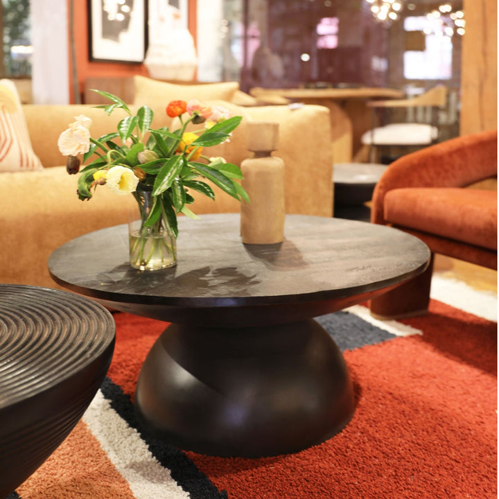Brenna Black Wood and Metal Coffee Table, lifestyle view