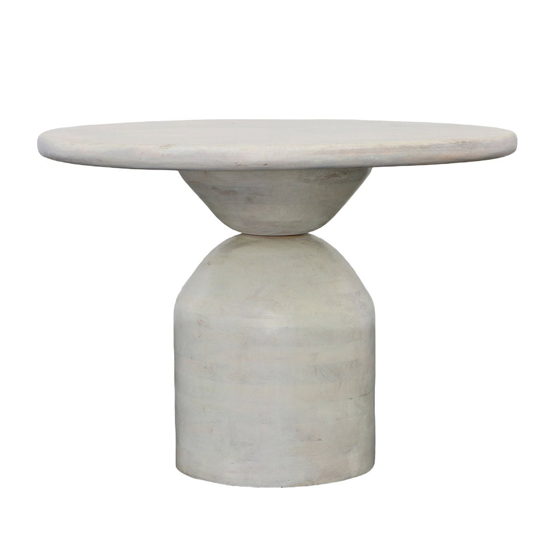 Dominic Whitewash Mango Wood Dining Table, three-quarter studio view