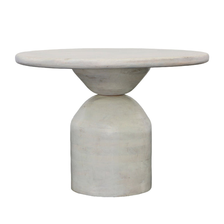 Dominic Whitewash Mango Wood Dining Table, three-quarter studio view