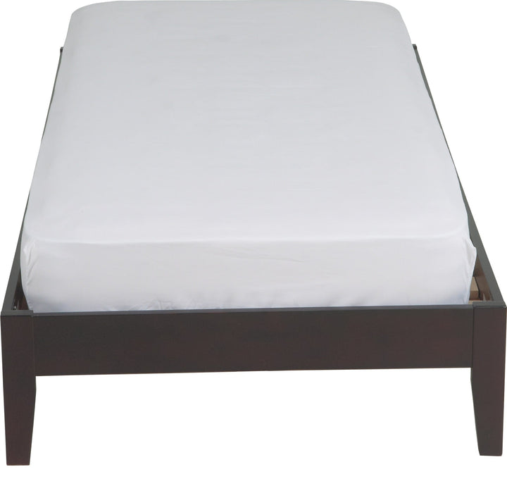 Simple Wood Platform Bed in Espresso — white background, view from the foot