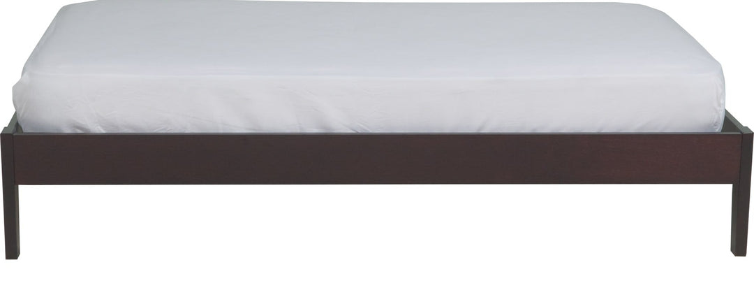 Simple Wood Platform Bed in Espresso — white background, side profile