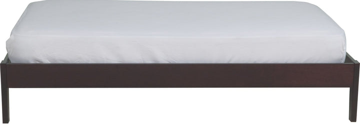 Simple Wood Platform Bed in Espresso — white background, side profile