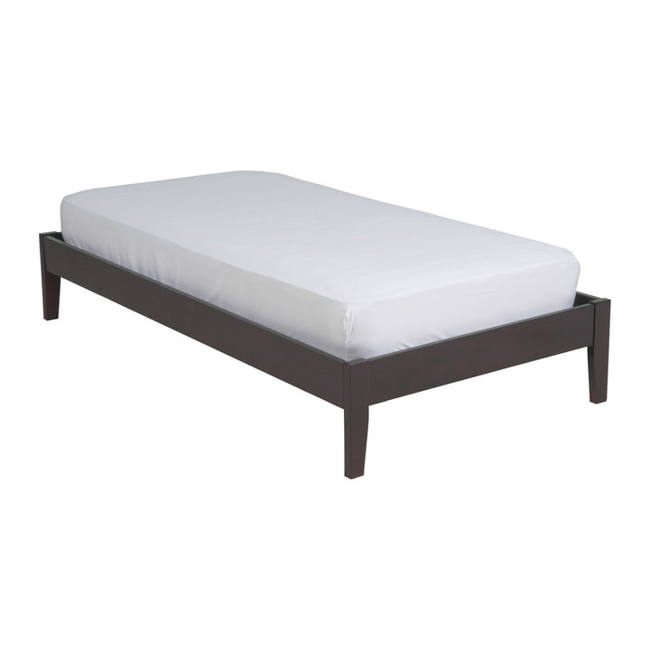 Simple Wood Platform Bed by Modus in Espresso — white background, angled view