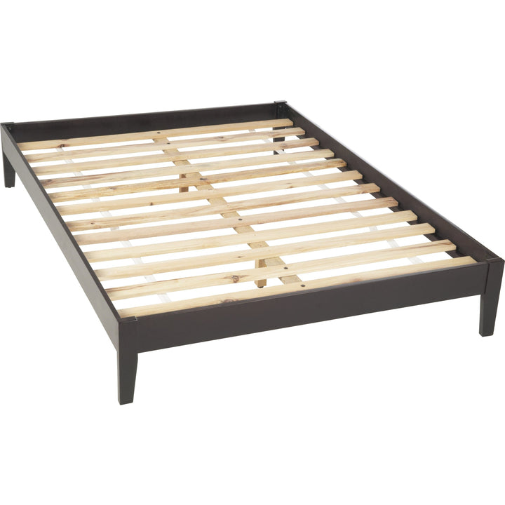 Simple Wood Platform Bed in Espresso — without mattress, showing slat platform