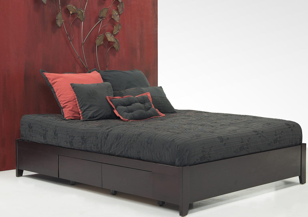 Simple Wood Storage Bed in Espresso styled in a bedroom