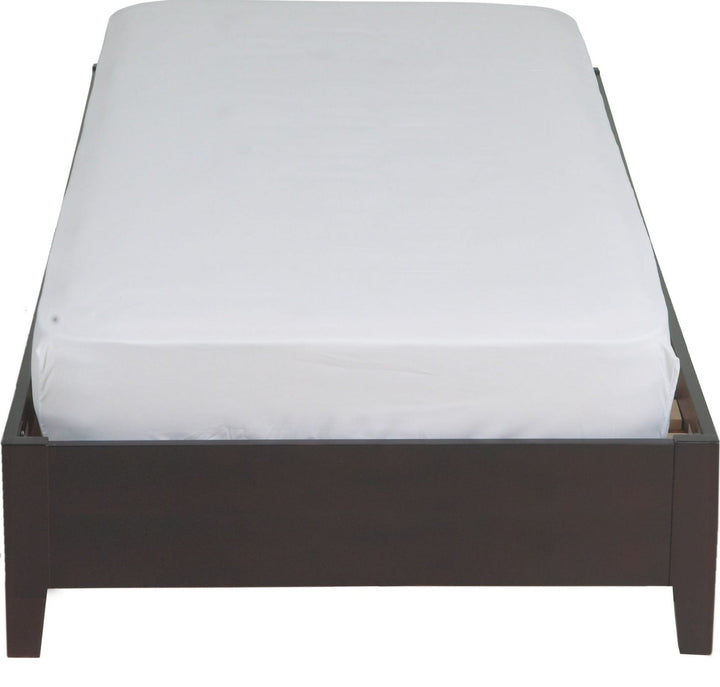 Simple Wood Storage Bed in Espresso — white background, view from the foot