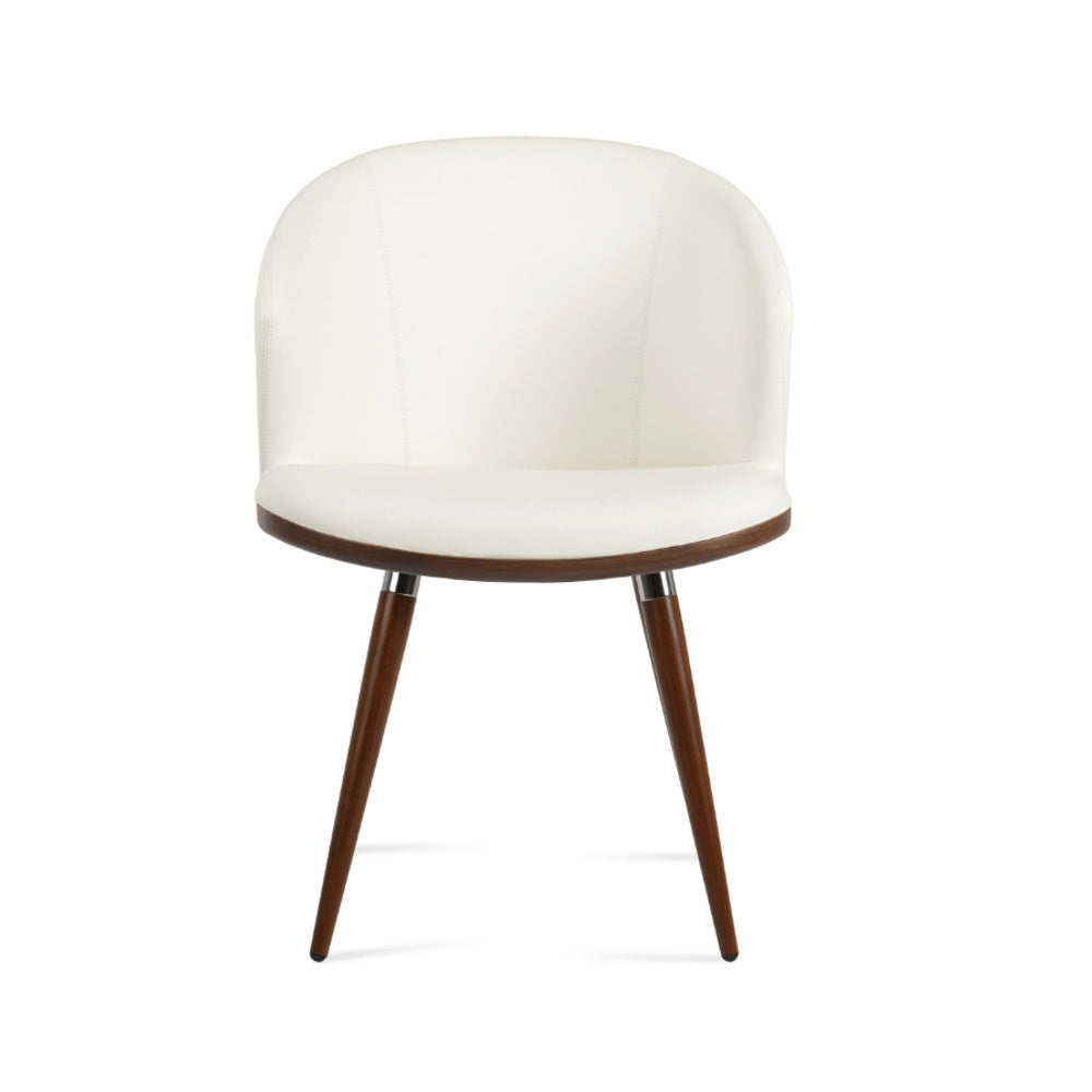 Athena Ana Armchair by Soho Concept — front view, white upholstery and walnut base