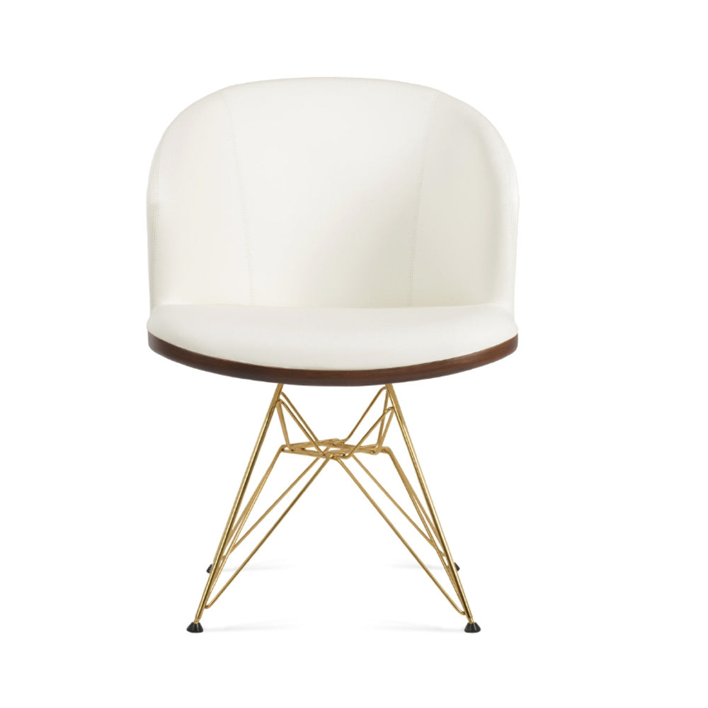Athena Tower Armchair by Soho Concept — front view, white upholstery and gold tower base