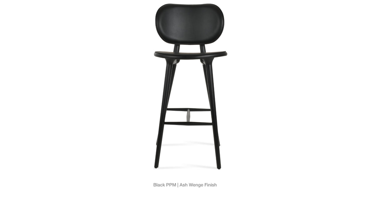 Aaron stool with black upholstered seat and black ash frame