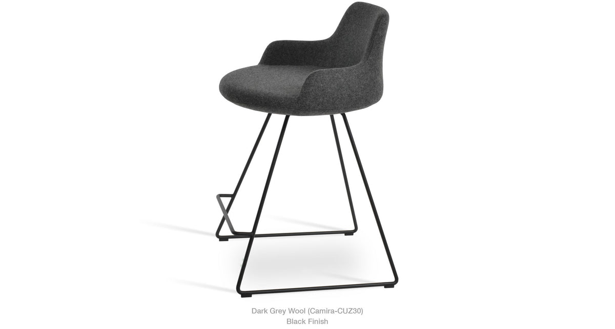 Dervish Wire bar stool in dark grey wool with black wire base