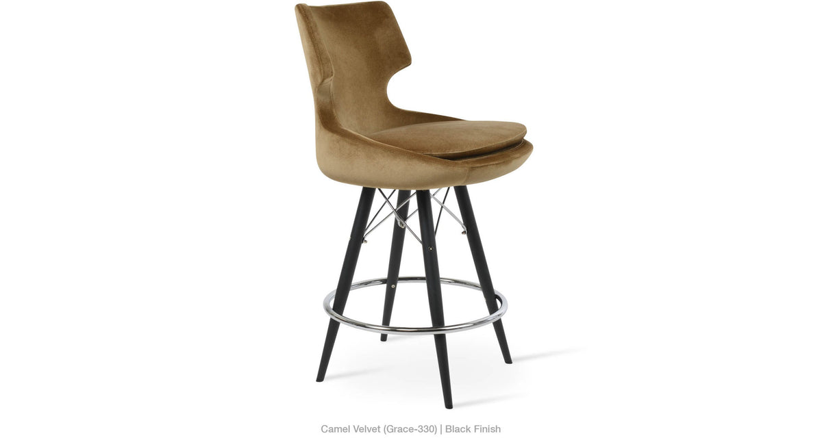 Patara MW stool in camel velvet with black base