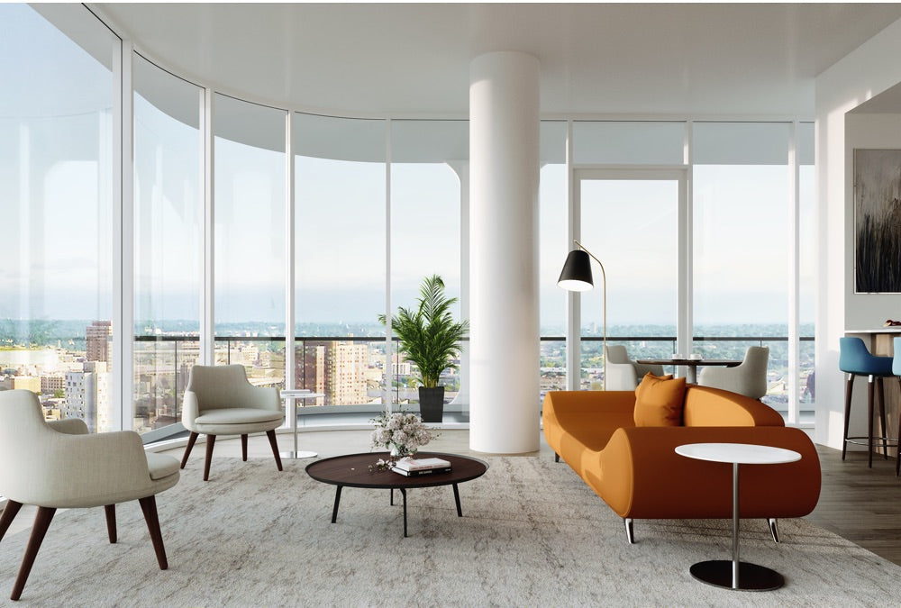 Orange sofa in a bright contemporary apartment