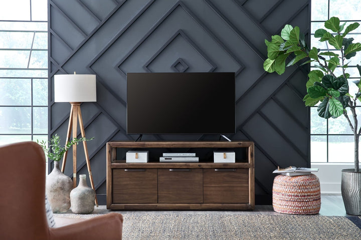 Sol 64" Media Console in Brown Spice — lifestyle photo