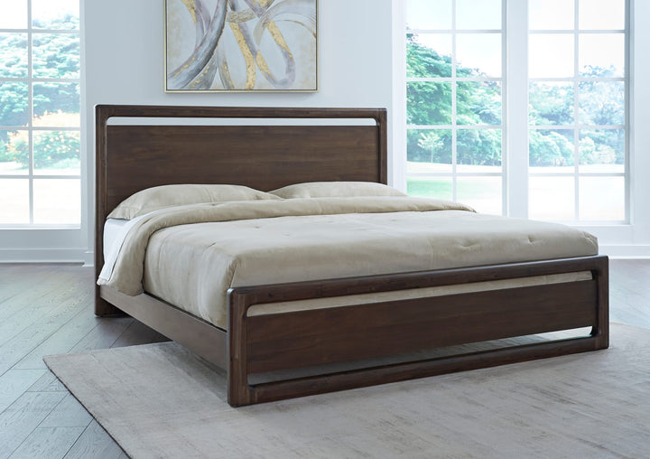 Sol Acacia Wood Platform Bed in Brown Spice styled in a bedroom
