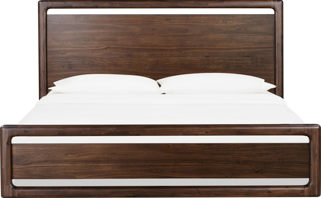 Sol Acacia Wood Platform Bed in Brown Spice — white background, front view