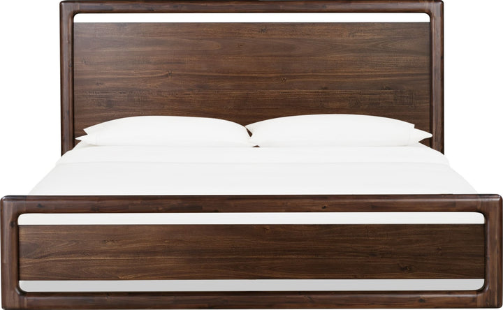 Sol Acacia Wood Platform Bed in Brown Spice — white background, front view
