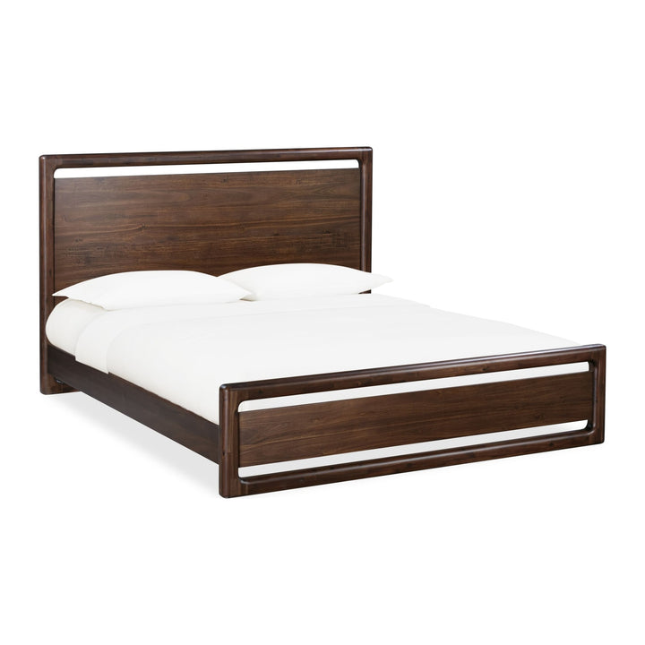 Sol Acacia Wood Platform Bed by Modus in Brown Spice — white background, angled view