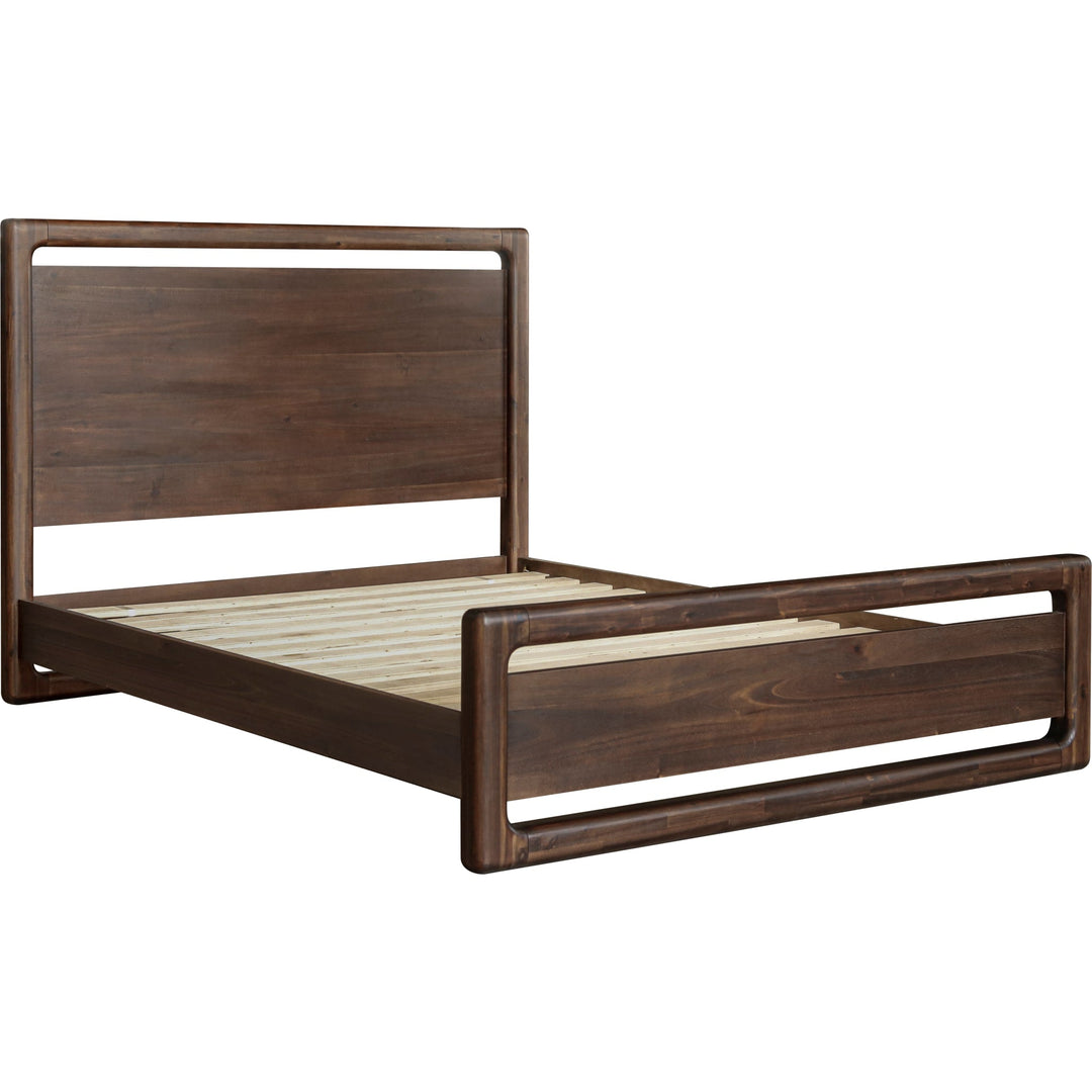 Sol Acacia Wood Platform Bed in Brown Spice — angled view without mattress