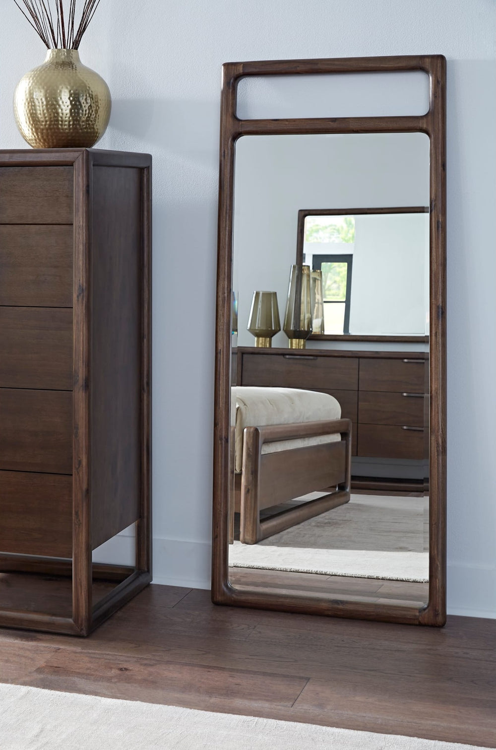 Sol Floor Mirror in Brown Spice — styled in a room