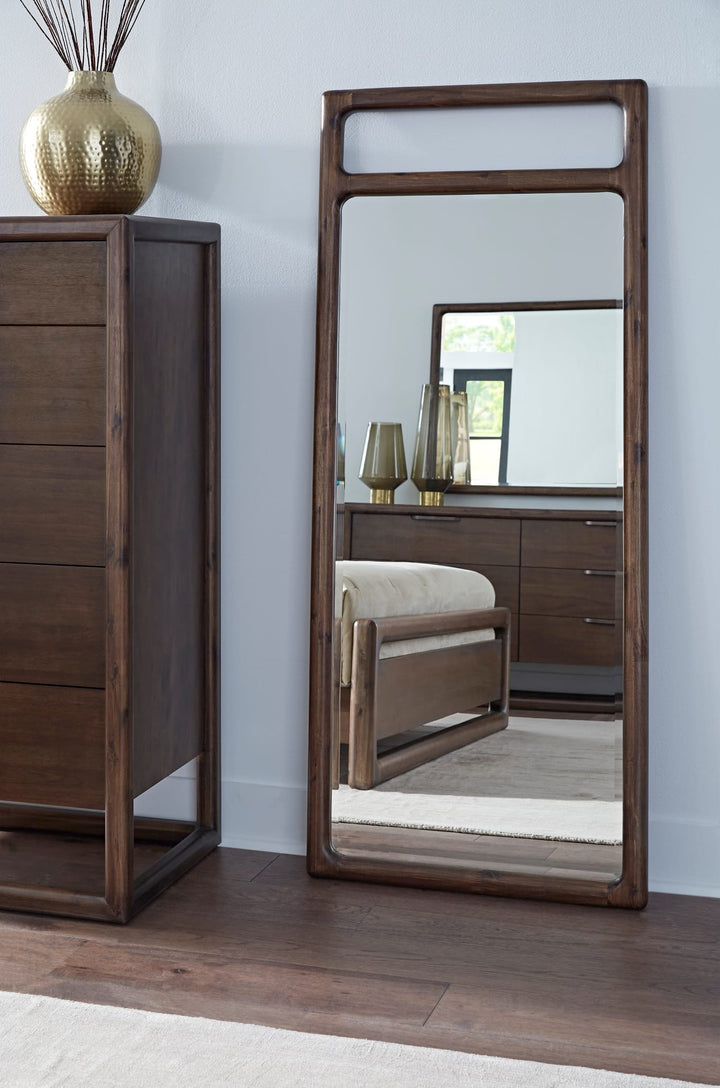 Sol Floor Mirror in Brown Spice — styled in a room