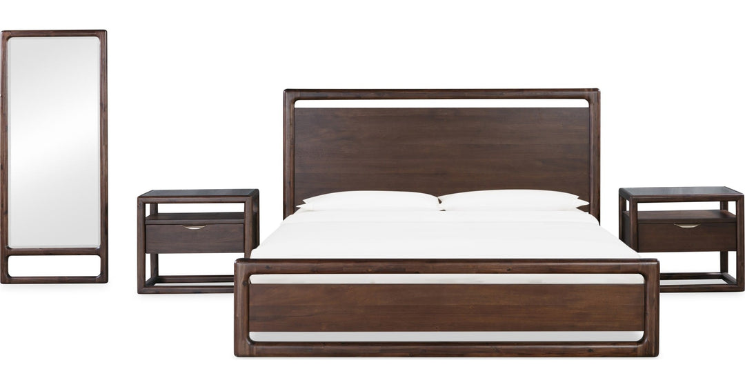 Sol Floor Mirror in Brown Spice — shown with the matching bedroom group (sold separately)