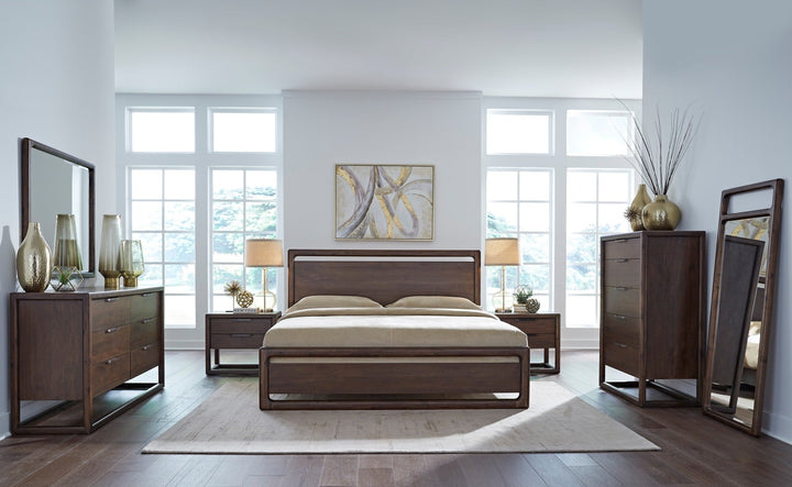 Sol Six Drawer Dresser in Brown Spice — in a bedroom setting