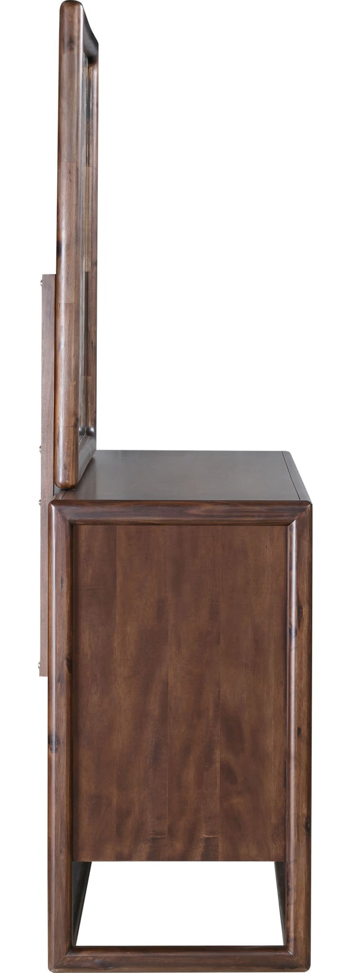 Sol Six Drawer Dresser in Brown Spice — side view with the matching mirror (sold separately)