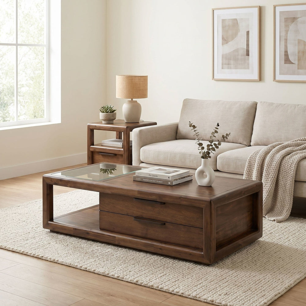 Sol Storage Coffee Table in Brown Spice — lifestyle photo