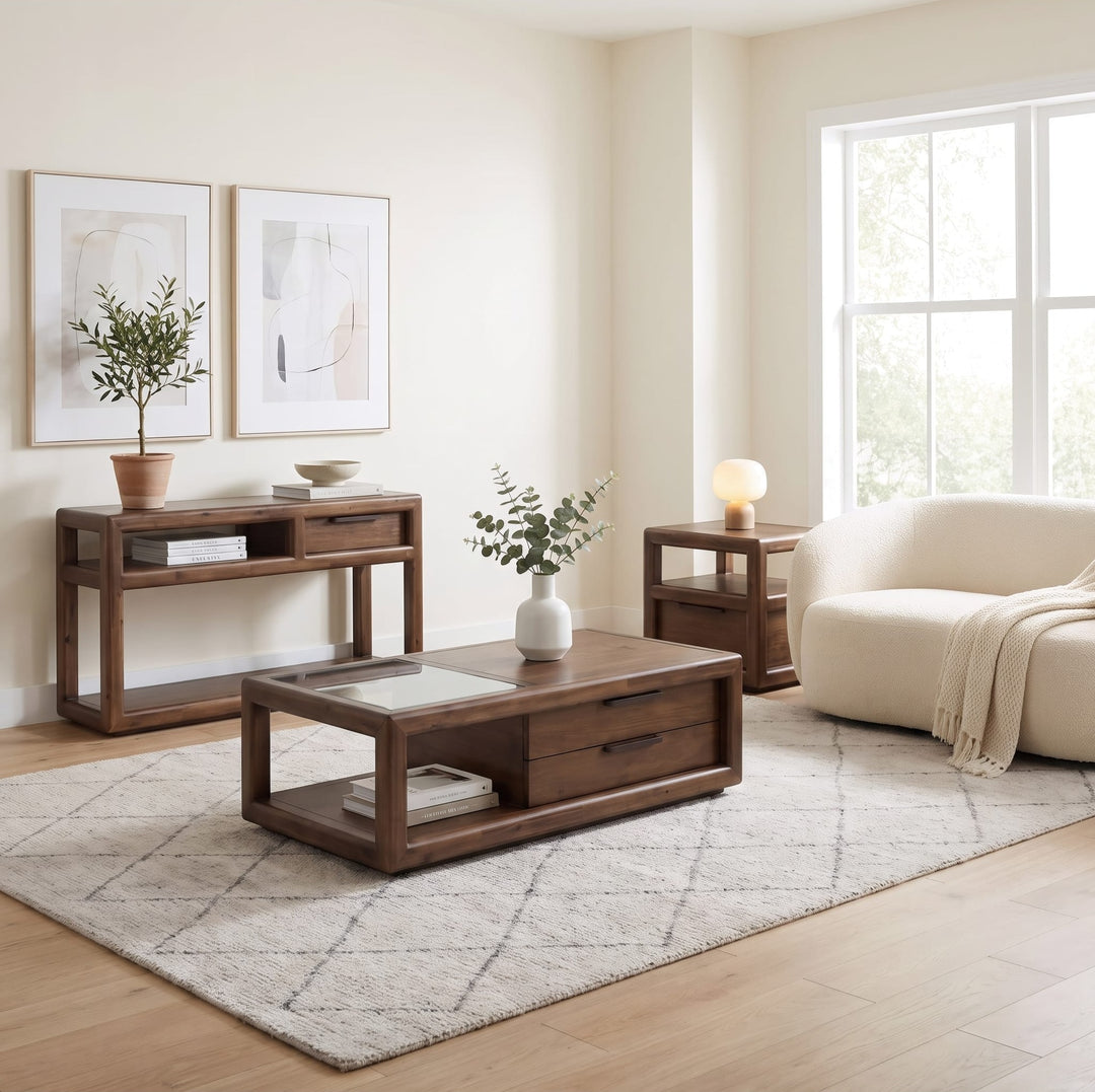Sol Storage Coffee Table in Brown Spice — lifestyle photo