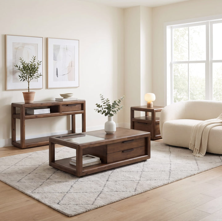 Sol Storage End Table in Brown Spice — lifestyle photo