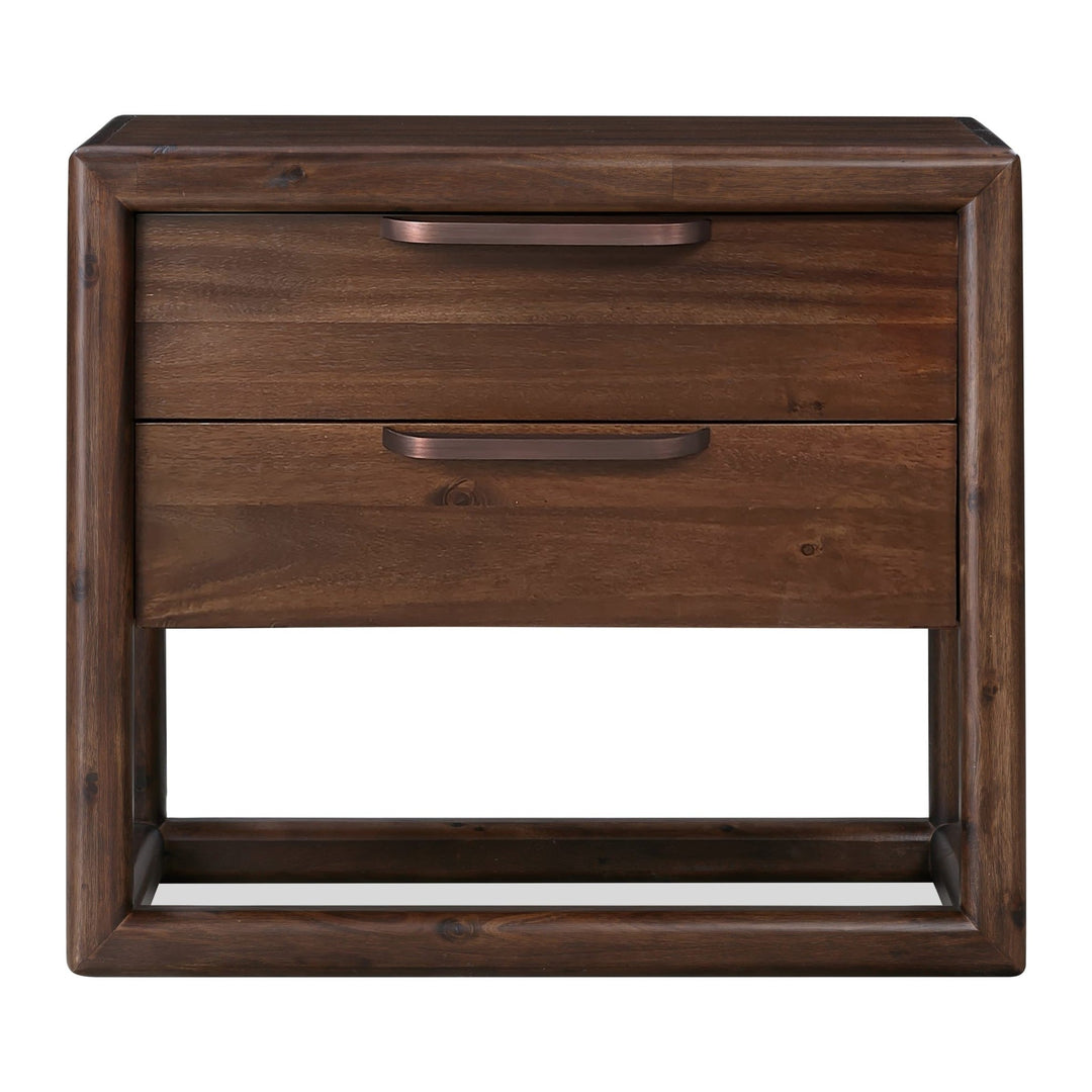 Sol Two Drawer USB-Charging Nightstand by Modus in Brown Spice — on a white background