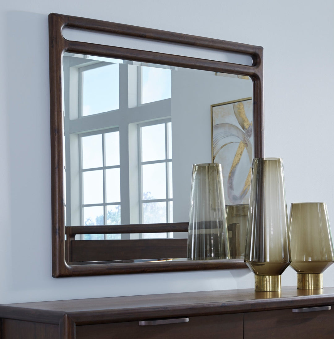 Sol Wall or Dresser Mirror in Brown Spice — styled in a room