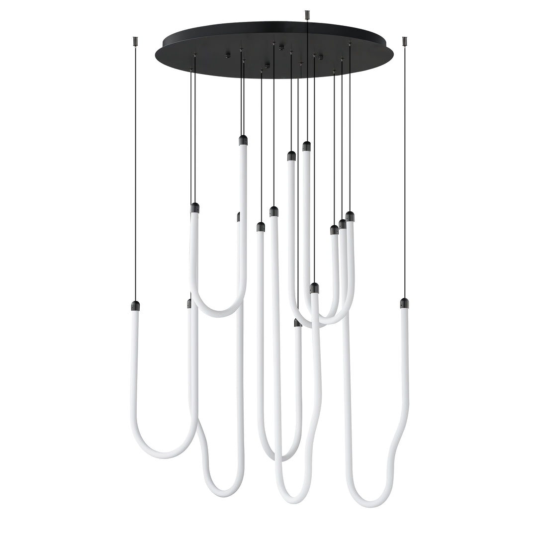 Soleil 8-Light LED Pendant by ET2 Lighting in Black, front view