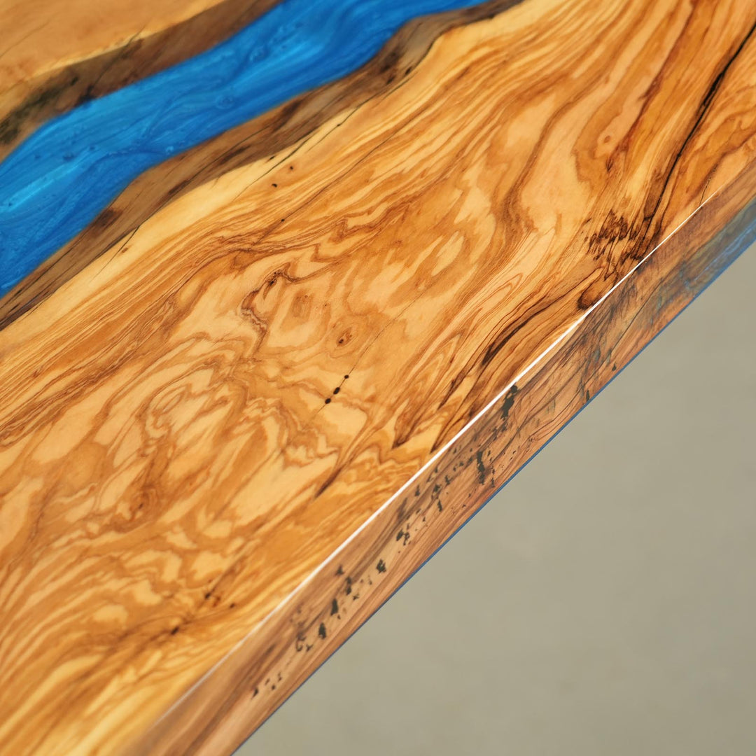 Malibu Blue Olive Wood Dining Table by Thomas Dawn