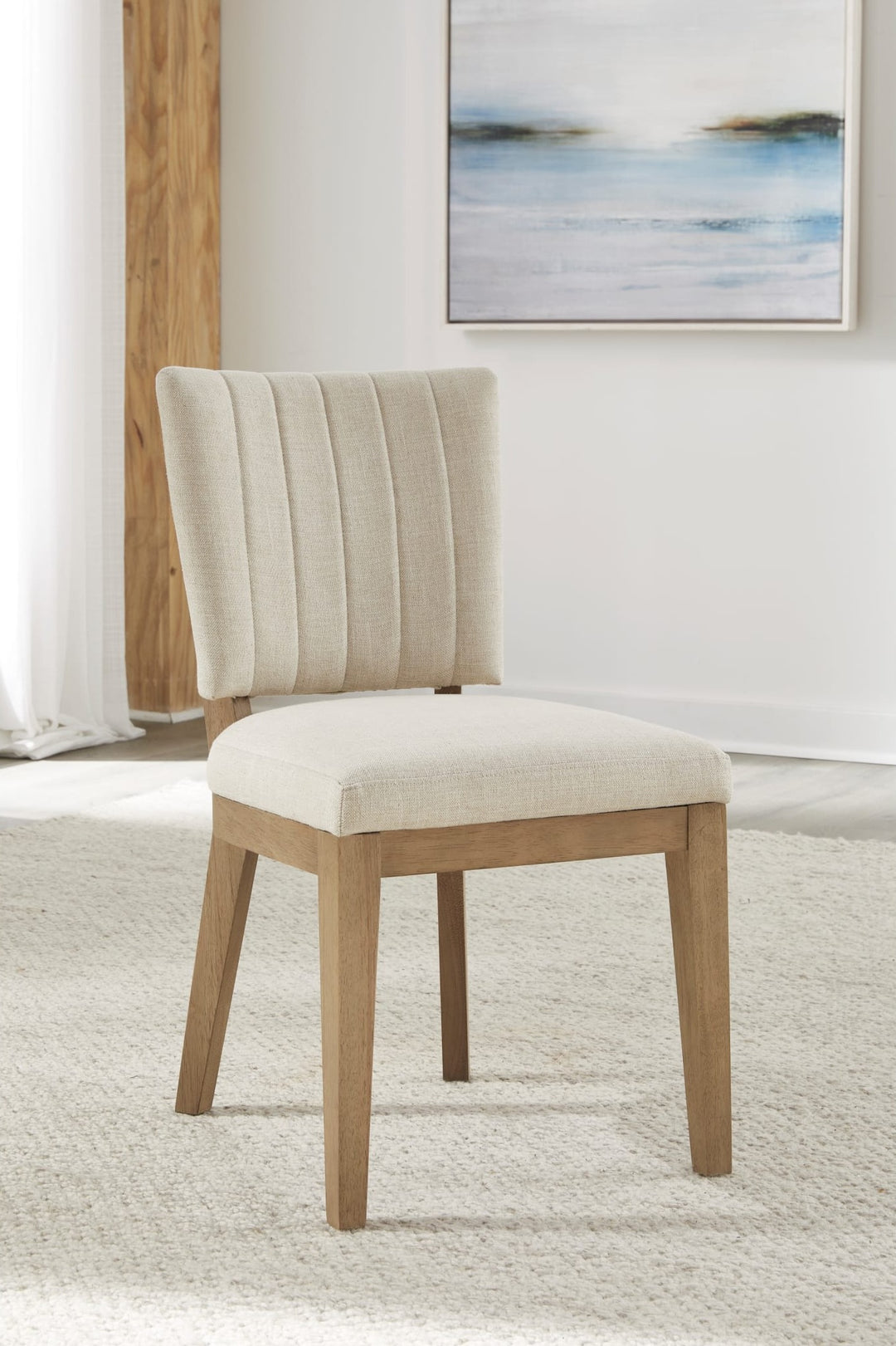 Sumner Channel Back Upholstered Dining Chair in Natural — lifestyle photo