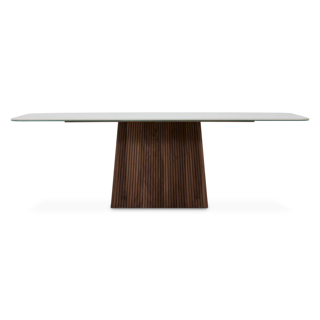 Susie Dining Table — side view, walnut base