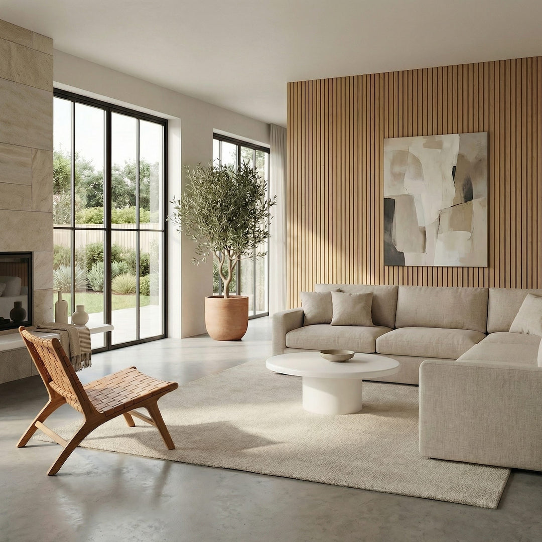 Sven Short Wooden Coffee Table in Rice — lifestyle photo