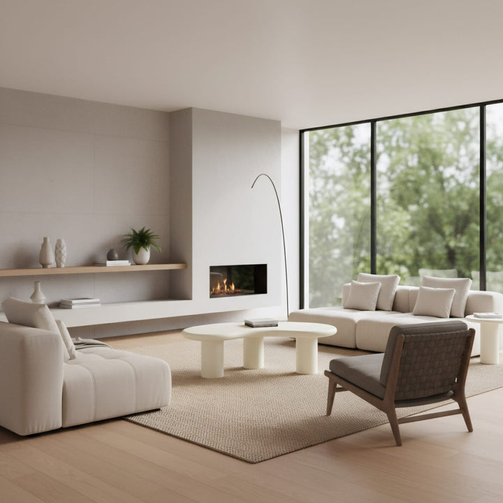Sven Tall Wooden Coffee Table in Rice — lifestyle photo